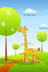 Illustrated Giraffe Eating Leaves from Tree
